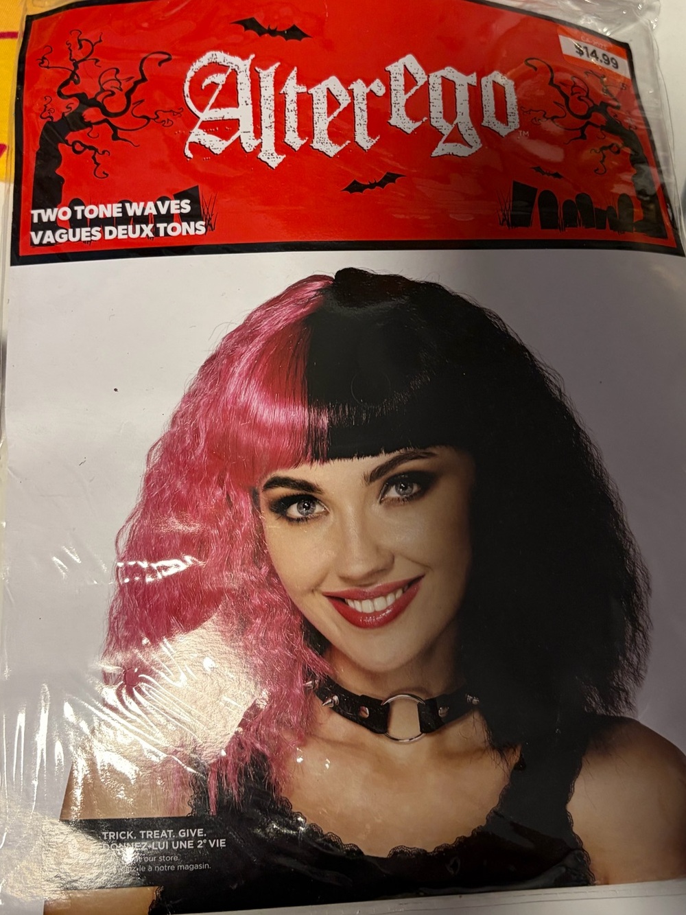 Two-Tone Women's Wig — Pink & Black Wavy Style Halloween